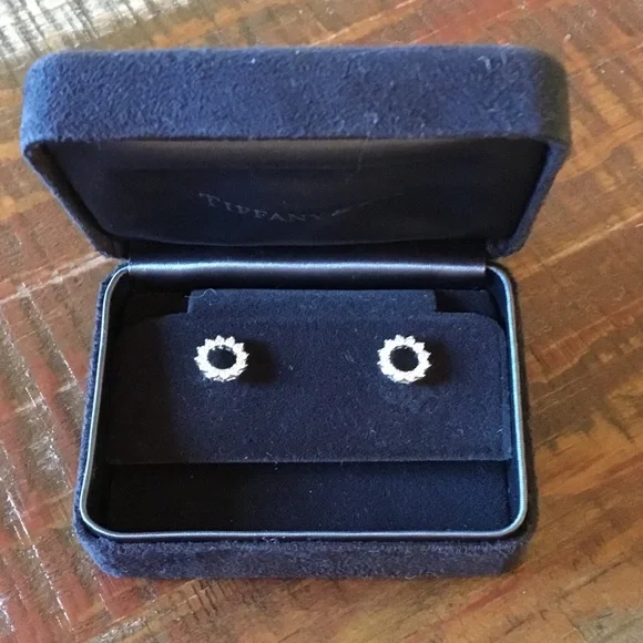 Authentic Tiffany & Co. Open Circle Platinum Diamond Stud Earrings - Picture 2 of 16